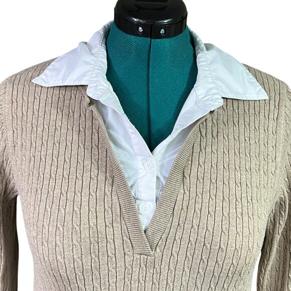 Lane Bryant Faux Layered Long Sleeve Collar Sweater V Neck Plus Size 14/16 Beige - Picture 3 of 12